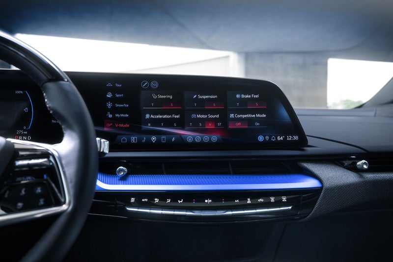 The 2026 OPTIQ-V Display Screen Displaying the V-Mode Settings | Seaside Cadillac in SEASIDE CA